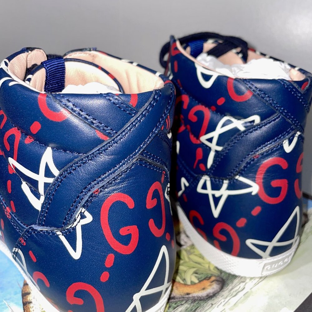 Gucci Ghost Logo High-top Star Leather Sneakers - Picture 4 of 14
